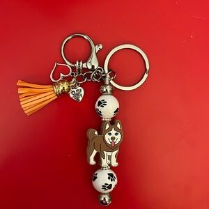Handmade Husky beaded keychain